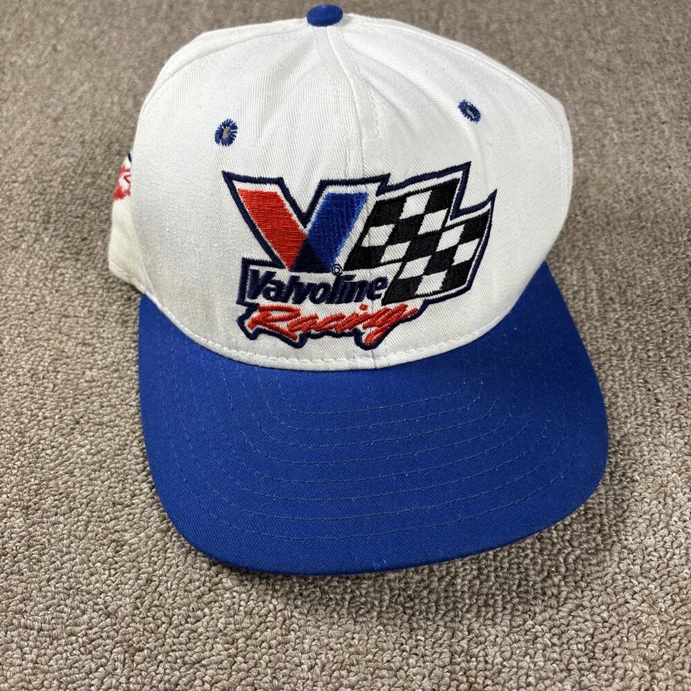 Vintage Valvoline Racing Hat Cap Snap Back White Blue NASCAR Auto Mens 90s